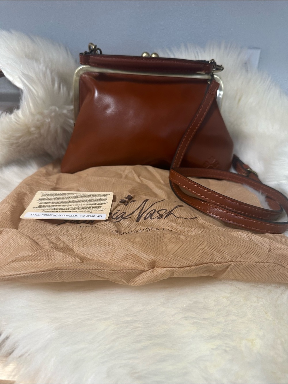 Patricia Nash Brown Leather Viore kiss lock crossbody bag new - Picture 2 of 11